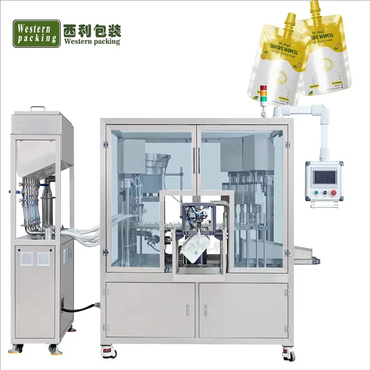 Machine automatique de remplissage et de capsulage de pochettes à bec liquide