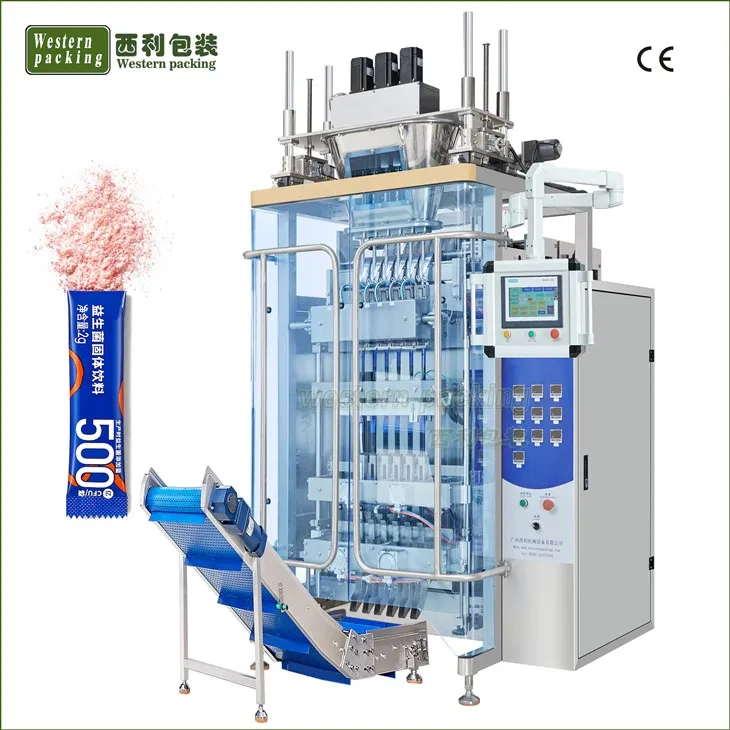Machine d'emballage en poudre multilate à 3 bâtons latérale